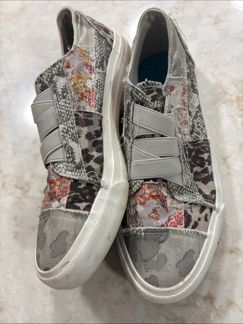 Blowfish Neutral Patchwork Floral Slip-On in Blue Insole